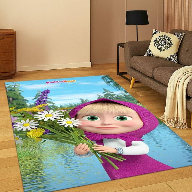 M-Masha und der Bär 3D Cartoon Teppich für Kinder, rutschfest und waschbar, Mehrfarbig, B/T: 120 x 160 cm - Bild 1