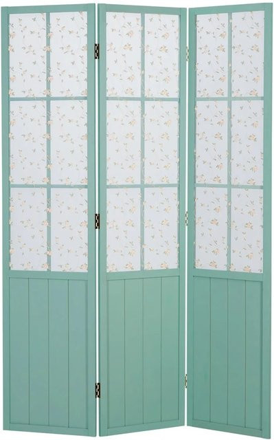 Homestyle4u 3-tlg. Paravent im Landhaus Stil mit Blütenmuster in Türkis, B/H: 120 x 170 cm - Bild 1