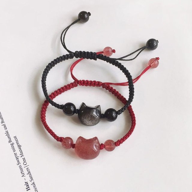 Rinhoo Freundschaftsarmband, rosa Kristallkatzen, Unisex - Bild 1