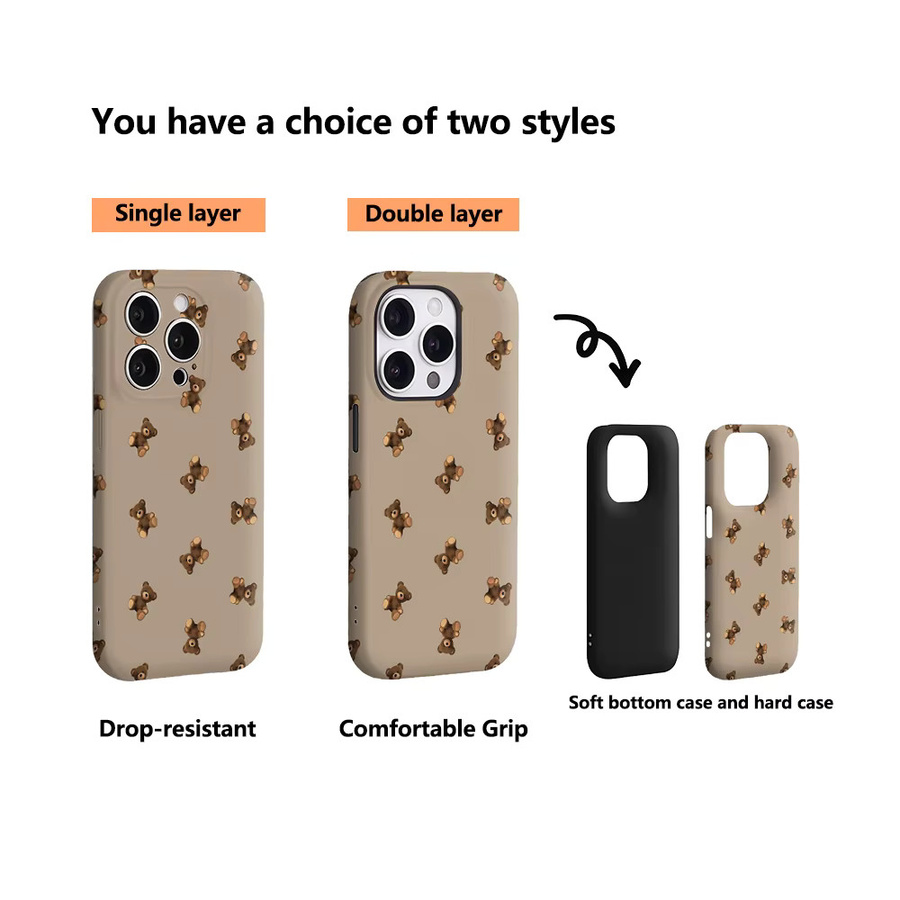 Potdemiel Teddybär-Handyhülle in Hellbraun für iPhone 17 16 15 14 13 12 Pro Max Plus mit doppellagiger Rückseite - Bild 2