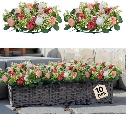 VEVOR Künstlicher Blumenkranz mit rosa und weißen Rosen, 10er Set, B/T/H: 34 x 34 x 9 cm - Bild 1