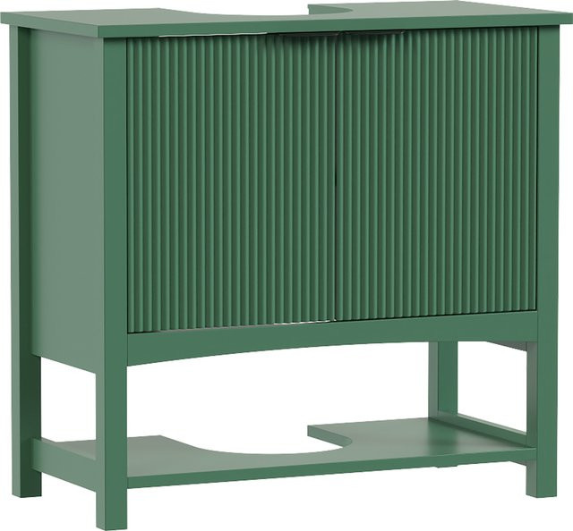 HOMCOM Badezimmer Unterschrank mit wellenförmiger Front und 2 Türen in Dunkelgrün, B/T/H: 65 x 32 x 62 cm - Bild 1