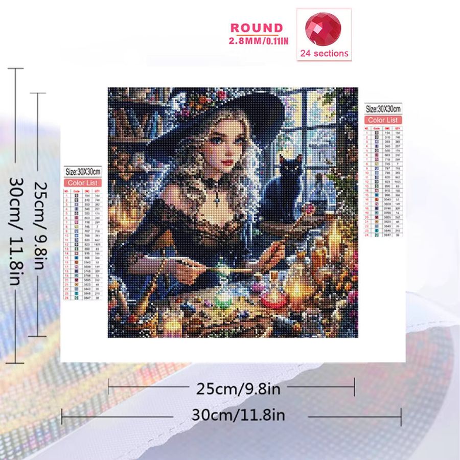 Potdemiel 5D Diamantmalerei DIY Set mit Frauenporträt und Katze als Mosaik-Strassbild - Bild 2