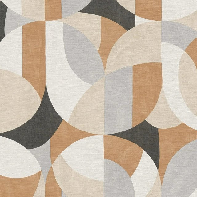 PROFHOME Retro Tapete Geometrisches Design Matt in Weiß, Beige, Schwarz und Braun, Vlies, Breite: 0,53 m, Länge: 10,05 m - Bild 1