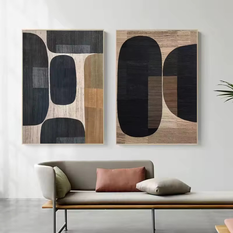 Potdemiel Retro Abstrakte Geometrie Leinwand Wandkunst Schwarz Weiß - Bild 1
