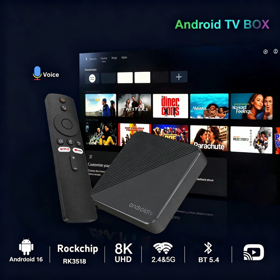 YOZHIXU Intelligente TV Box RK3518 T8 Android 16 mit 8GB RAM und 128GB Speicher, 8K HD Video, WiFi6 und Bluetooth 5.4, Schwarz - Bild 3