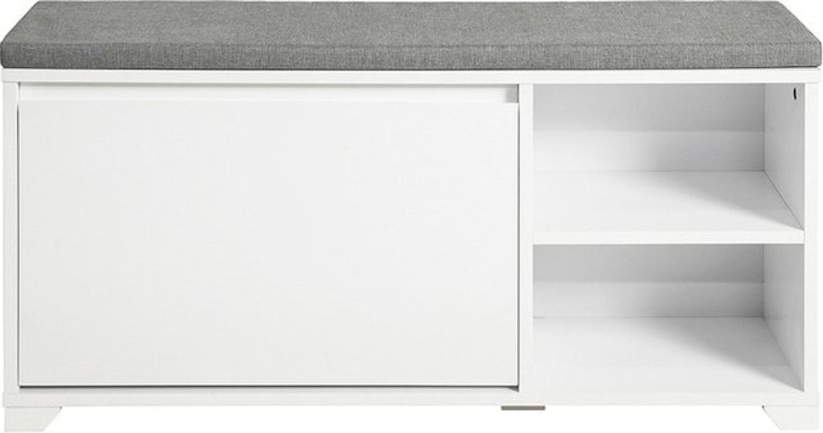 SoBuy Schuhbank FSR119-W in Weiß mit Sitzkissen und Drehtür, Klassisch und Minimalistisch, B/T/H: 90 x 24 x 47 cm - Bild 1