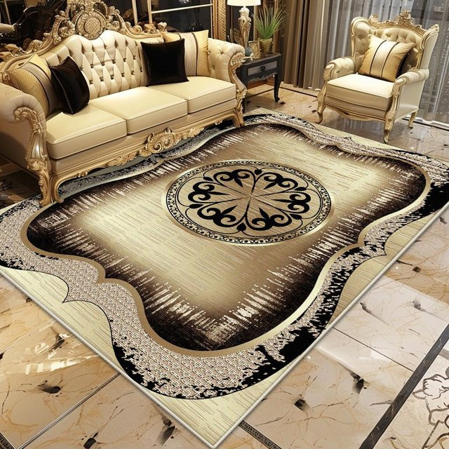 Goldener Luxusteppich Karpetti mit Streifenmuster, weich und rutschfest, B/T: 200 x 230 cm - Bild 1
