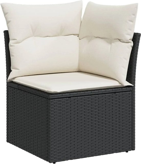 vidaXL 11-tlg Garten-Sofagarnitur aus Poly-Rattan und Akazienholz in Schwarz mit Kissen Modell 83 - Bild 1