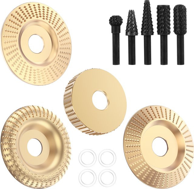 Toorise 9-teiliges Holzschnitzscheiben- und Drehgrat-Set für den Winkelschleifer in Gold zum Schleifen, Polieren, Trimmen und Anfasen - Bild 1