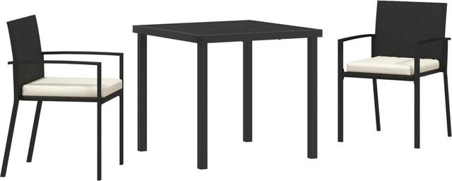 vidaXL Garten Essgruppe 3-teilig aus Poly-Rattan und Glas in Schwarz - Bild 1