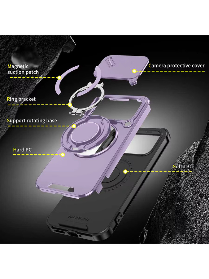 Magnetische Handyhülle für Xiaomi Mi Poco F8 Ultra und Mi Poco F8 Pro mit 360 Grad drehbarer Halterung und Kameraschutz in Schwarz oder Lila - Bild 4