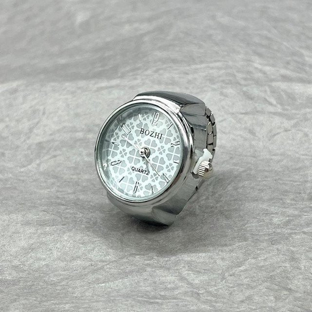 Fingeruhr Ring, Messing, Silber, Vintage, Unisex - Bild 1