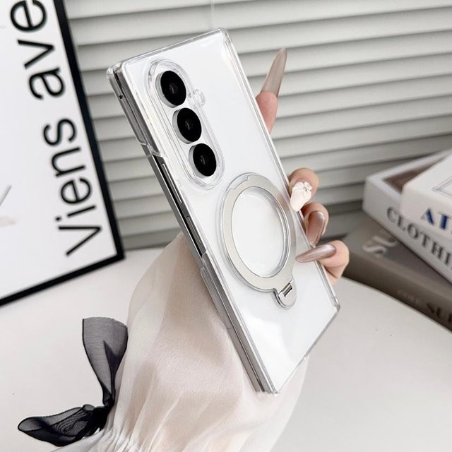 Transparente magnetische Hülle mit 360 Grad drehbarem Ringhalter für Samsung Galaxy Z Fold 7, Z Fold 6 und Z Fold 4 aus mattem Acryl - Bild 1