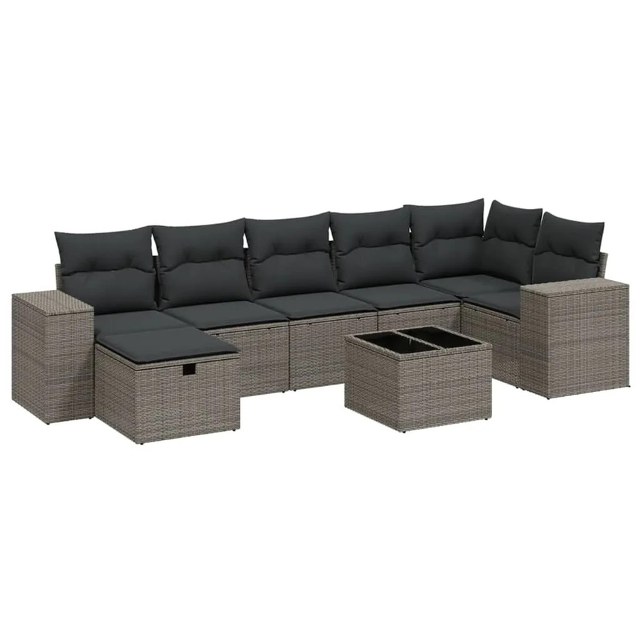 vidaXL 8-tlg Garten-Sofagarnitur in L-Form mit Polyrattan und Kissen, Hellgrau - Bild 2
