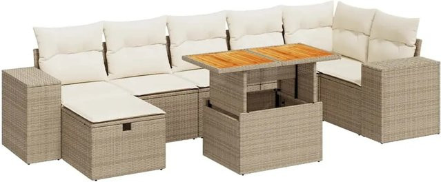 vidaXL 5-tlg. Garten-Sofagarnitur in L-Form aus Polyrattan und Akazienholz mit Kissen in Beige - Bild 1