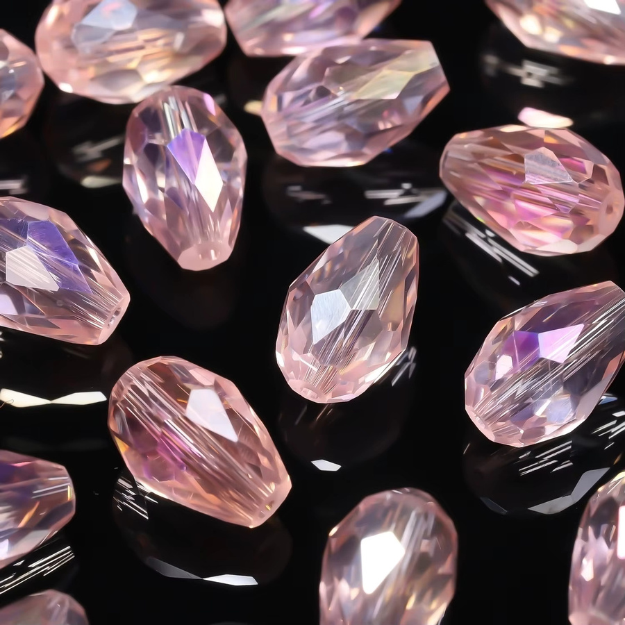 Kristallperlen Glasperlen, rosa, facettierte Tropfenperlen, 8 x 12 mm - Bild 2