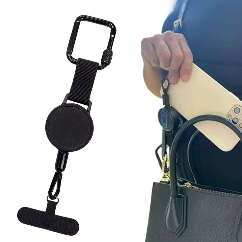 Anti-Diebstahl-Telefon-Tether mit einziehbarem Lanyard, Handy-Tabs-Gurt mit Karabiner und Gürtelclip in Schwarz - Bild 2