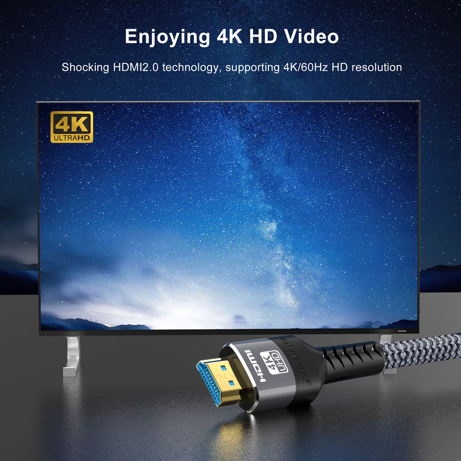 FDBOY HDMI 2.0 Kabel High Speed 4K 60Hz 18Gbps geflochtenes HDMI-Kabel für TV, PS3, PS4 und Projektor - Bild 6