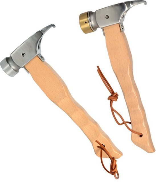 Leaftour Camping-Set mit Hammer aus Buchenholz und Zeltheringen aus Edelstahl und Messing in Braun, Gold und Silber - Bild 1