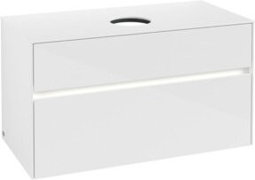 V&B Waschtischunterschrank Collaro in Weiß Glossy mit Waschtisch und LED-Beleuchtung 7,3 W, B/T/H: 100 x 54,8 x 50 cm - Bild 1