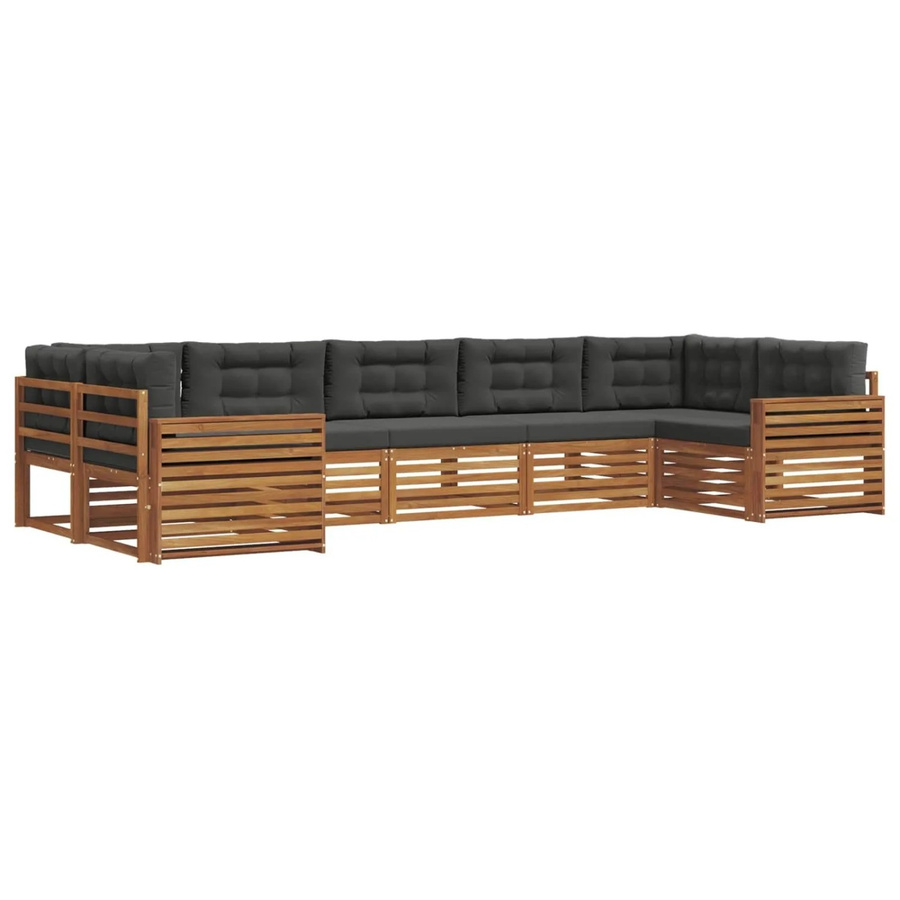 vidaXL Sofagarnitur 7-teilig aus Massivholz Akazie in Natur und Anthrazit mit U-Form und wetterfesten Kissen - Bild 2