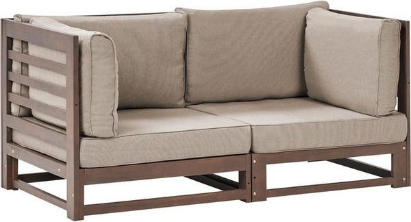 Beliani Gartensofa TRANI in Taupe, skandinavisches Design aus Akazienholz mit Polsterung und Kissen, B/T/H: 150 x 75 x 72 cm