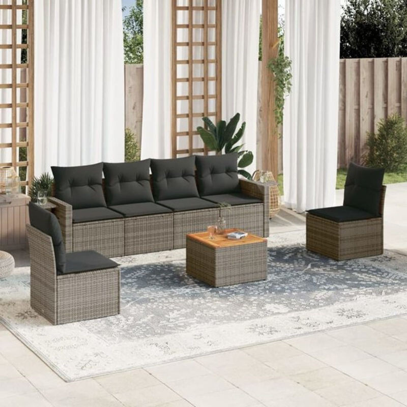 7-tlg. Garten-Sofagarnitur aus Poly-Rattan in Grau mit Kissen von vidaxl - Bild 1