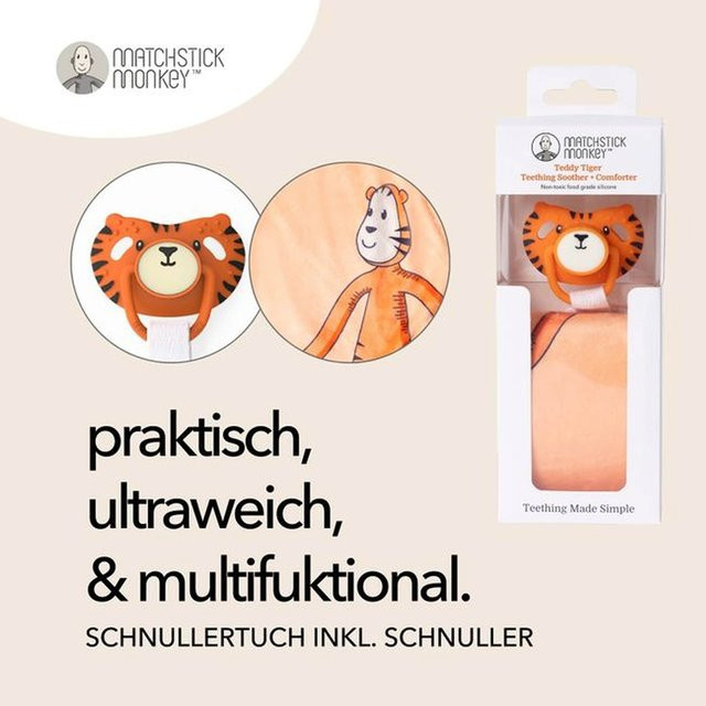 Matchstick Monkey Set mit Schnuller und Schmusetuch in Orange, BPA-frei und aus Silikon sowie Baumwolle - Bild 1