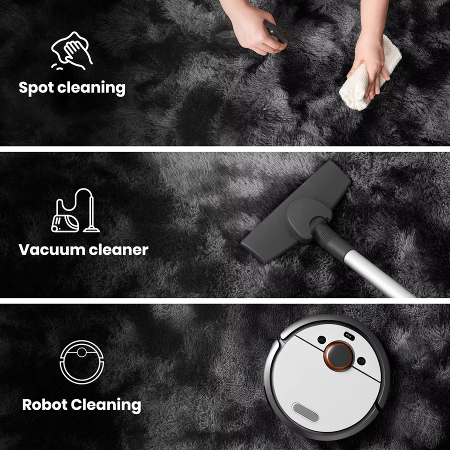 VIKAMA Wohnzimmerteppich im minimalistischen Stil, flauschiger Kunstfell-Teppich in Schwarz oder Grau, rutschfest und rechteckig - Bild 6