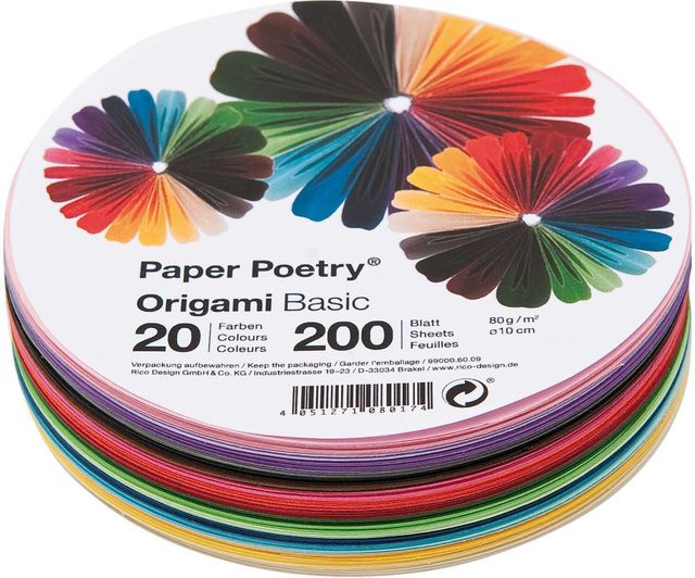 Rico Design Paper Poetry Origami Basic Bastelpapiere in Bunt, 200 Blatt, Durchmesser: 10 cm - Bild 1