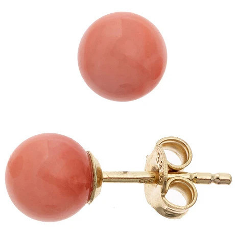 Colfem Ohrstecker Kugel, 333 Gelbgold, Koralle rosa rosé, Unisex - Bild 1