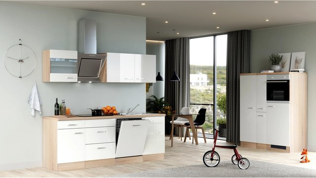 Flex-Well Exclusiv Küchenzeile Valero in Hochglanz Weiß und Sonoma Eiche, Breite: 360 cm, Höhe: 169,5 cm, Tiefe: 60 cm - Bild 1