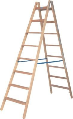 Krause Stehleiter aus Holz in Braun und Multicolour mit 2 x 8 Stufen und Eimerhaken nach TRBS 2121-2 - Bild 1