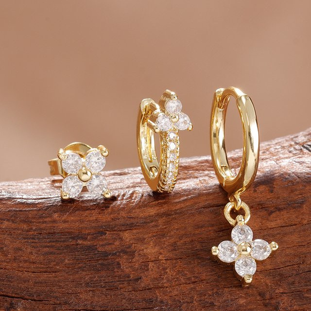 Maodane Ohrringe Set, Edelstahl, Gold, Zirkonia, Damen - Bild 1