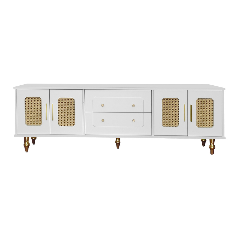 Aosom Lowboard im Retro-Stil mit Rattantüren und Metallbeinen, Weiß, B/T/H: 175 x 38 x 55,5 cm - Bild 2