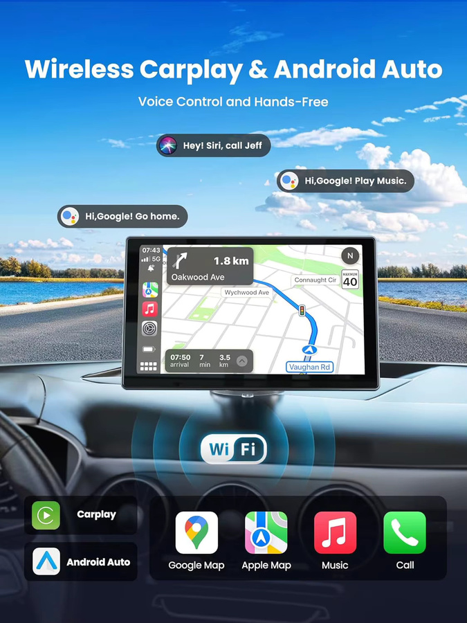 XIMA 7 Zoll Dash Cam mit 4K UHD, Wireless Carplay, Android Auto und GPS Navigation, Dual Objektiv Video Recorder mit Rückfahrkamera, Schwarz - Bild 3