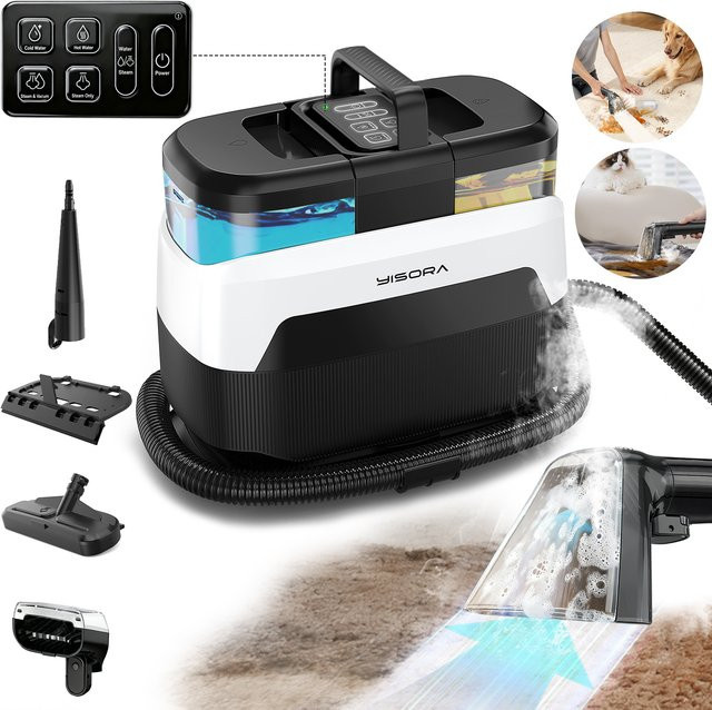 Grenintol-Yisora W08 Tragbarer Teppichreiniger 1650W 4-in-1 Dampf-Polsterreiniger mit 35000Pa Saugkraft und Sprüh-Extraktions-Funktion in Schwarz für Sofa, Matratze, Auto und Tierflecken - Bild 1