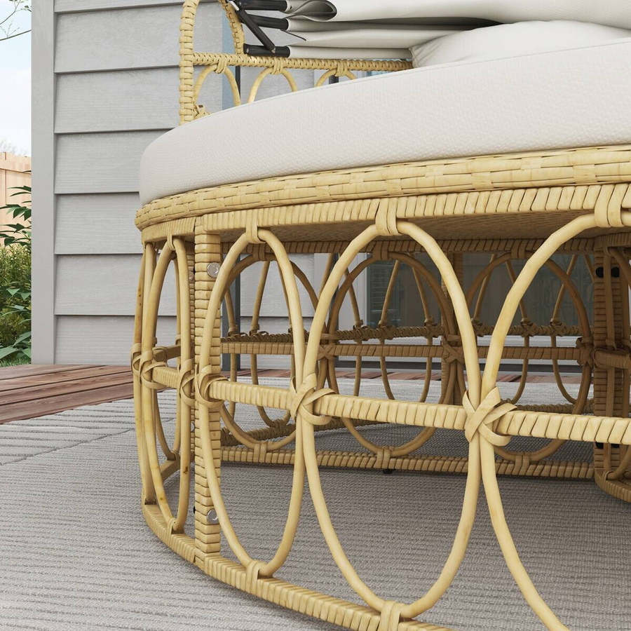 Outsunny Sonneninsel in Cremeweiß aus Edelstahl und Rattan mit B/H/L: 85 x 178 x 66,5 cm - Bild 3