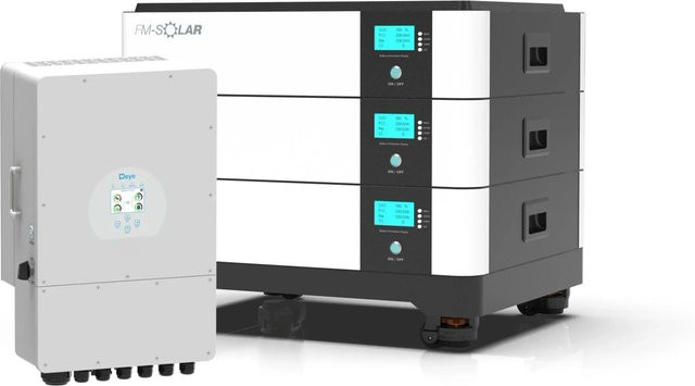 Deye 1-Phasen Hybrid-Wechselrichter On/Off-Grid 5kW mit 30kWh LiFePO4 Stapel-Batteriespeicher in Weiß - Bild 1