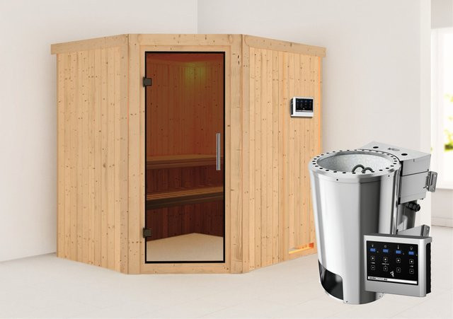 Karibu Sauna Livia mit Bio-Kombiofen und externer Steuerung in Graphit - Bild 1