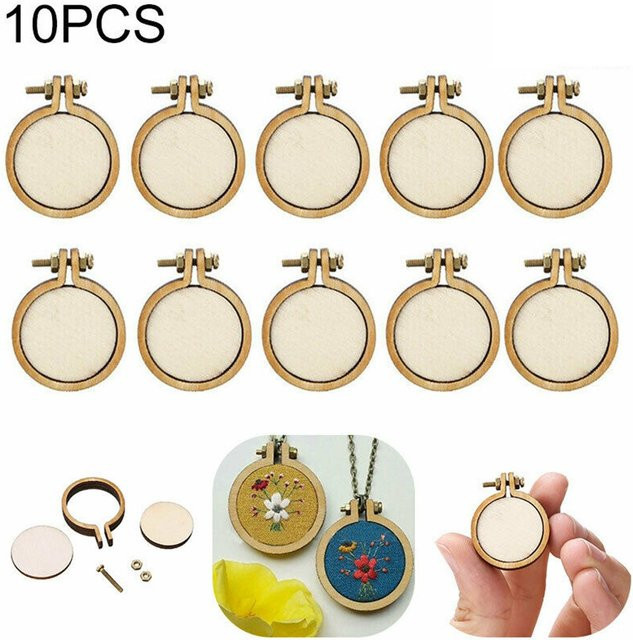 10er Set Mini Stickrahmen aus Holz für Kreuzstich und DIY-Handarbeit - Bild 1