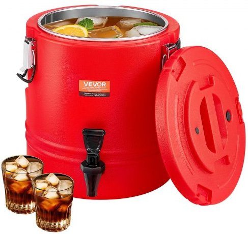 VEVOR Isolierter Thermo-Getränkespender mit Zapfhahn, 11,4 l, Rot, Edelstahl-Innenraum für Heiß- und Kaltgetränke - Bild 1
