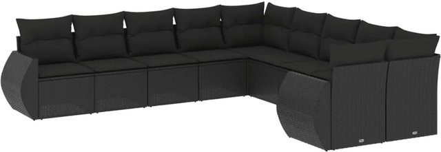 vidaXL 10-teilige Garten-Sofagarnitur aus Polyrattan in Schwarz mit Sitzkissen und Rückenkissen - Bild 1
