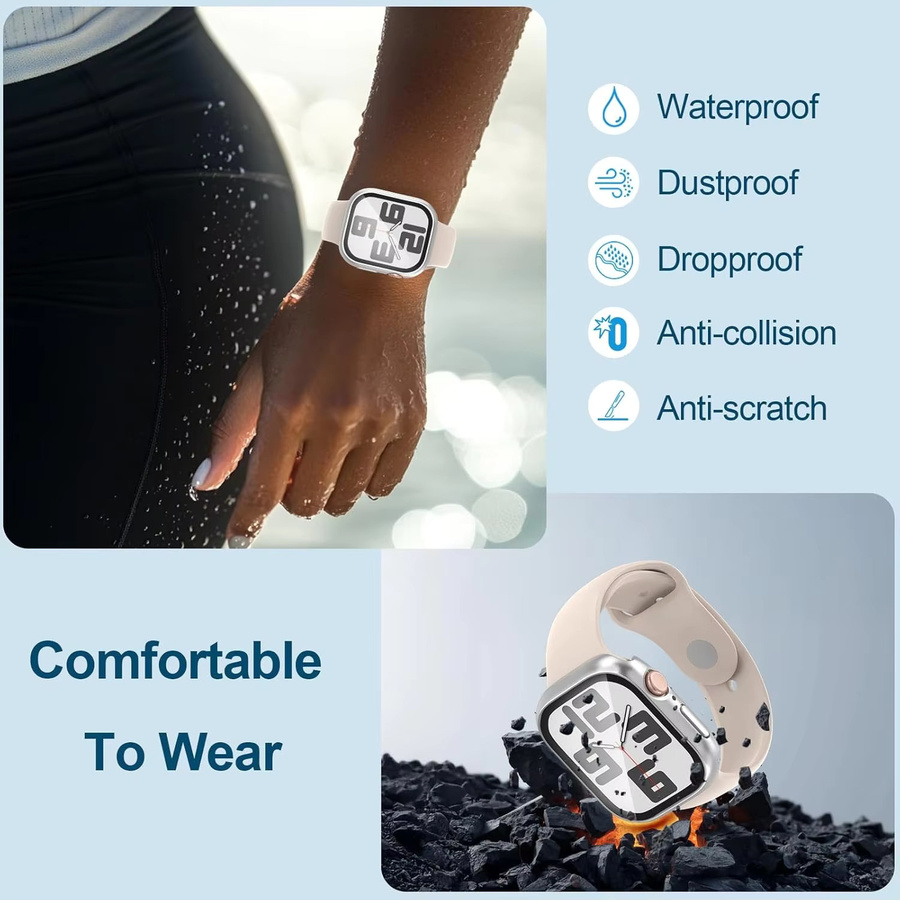 samusak Uhrenhülle für Apple Watch, matt, wasserdicht, mit Schutzfolie aus gehärtetem Glas, Unisex - Bild 3