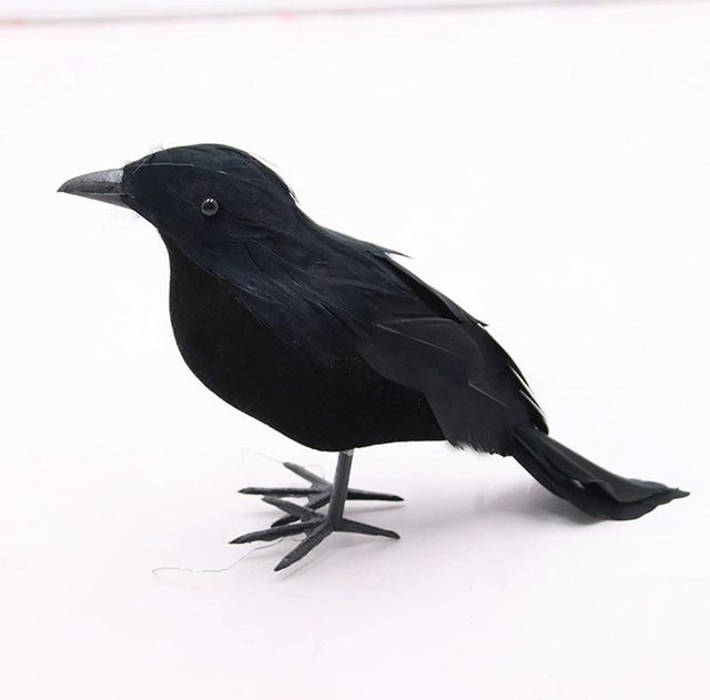 BC Pet Supplies Schwarzes Krähenmodell aus Federn und Kunststoff als Gruselige Halloween Dekoration für Kinderzimmer und Tischdekoration, Farbe: Schwarz - Bild 1