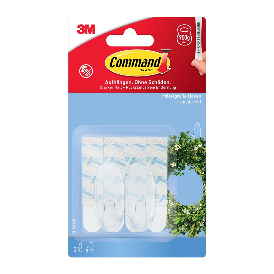 3M Command Haken-Set mittelgroß transparent aus Kunststoff, 6 Stück - Bild 2