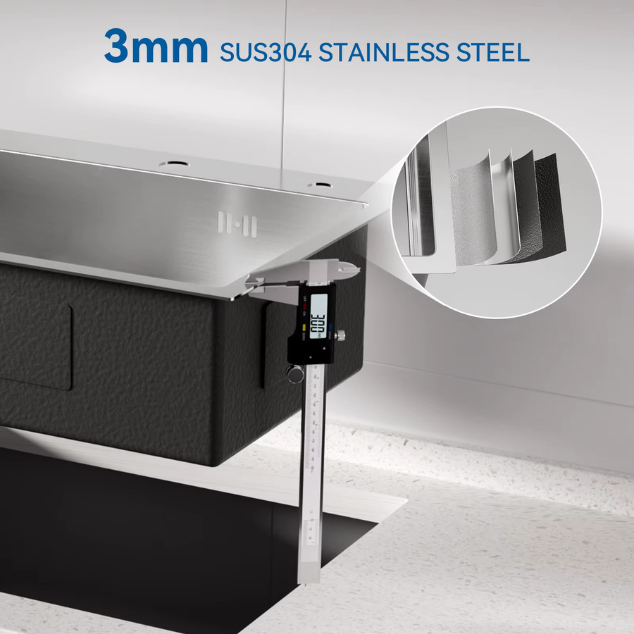 CECIPA max Einbauspüle aus gebürstetem Edelstahl 304 in Silber mit Seifenspender, Siphon und Abflussgarnitur, B/T: 55 x 45 cm - Bild 3