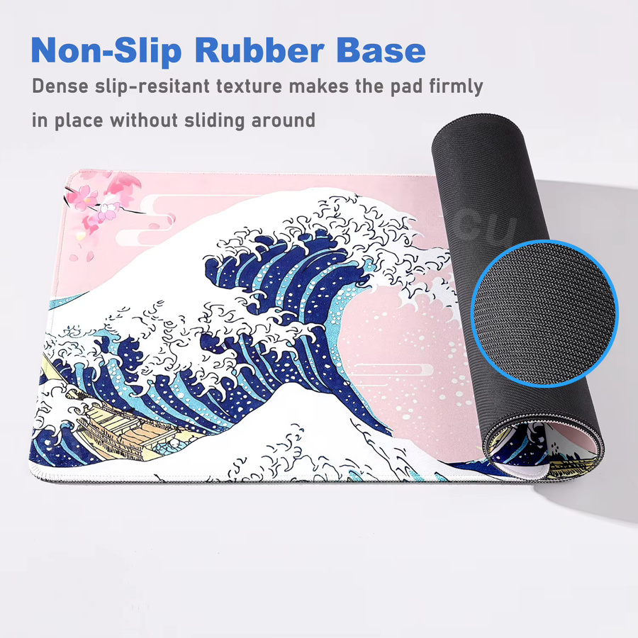 Riccu Pink Great Wave Kanagawa Mauspad XXL Schreibtischunterlage mit Sakura Motiv aus Gummi und Anti-Rutsch-Funktion - Bild 2