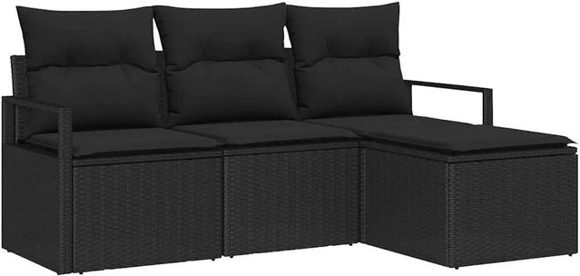 vidaXL Garten-Sofa-Set 4-teilig in Schwarz mit L-Form, Polyrattan und Metallgestell inklusive Kissen für Terrasse und Garten - Bild 1